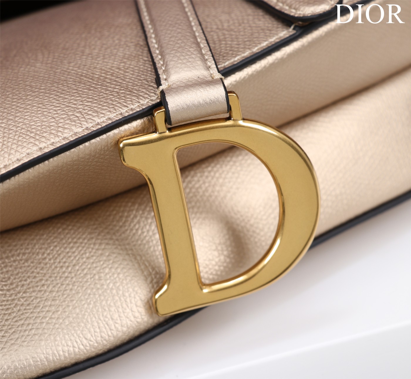 Saddle Bag with Strap Light Gold Grained Calfskin